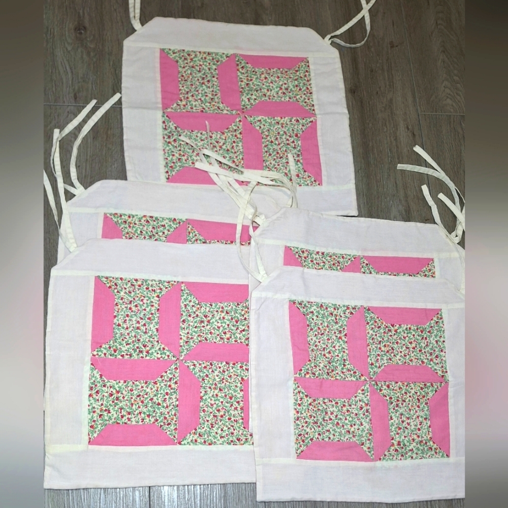 Homemade Quilted 5 Chair Cushions-Covers Farmhouse Retro 16 X 16 Inches